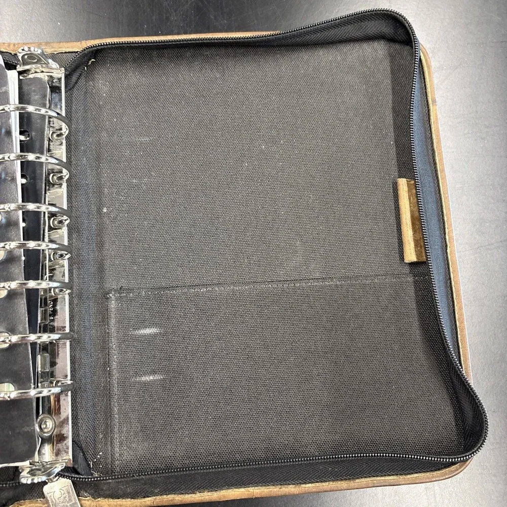 Franklin Covey‎ Compact Binder Black Canvas w/Leather Brown Trim 7 Ring